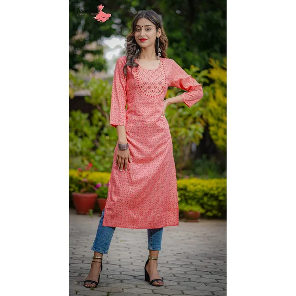 Pink Chunari Print Straight Kurti For Women From Aamayra Fashion House